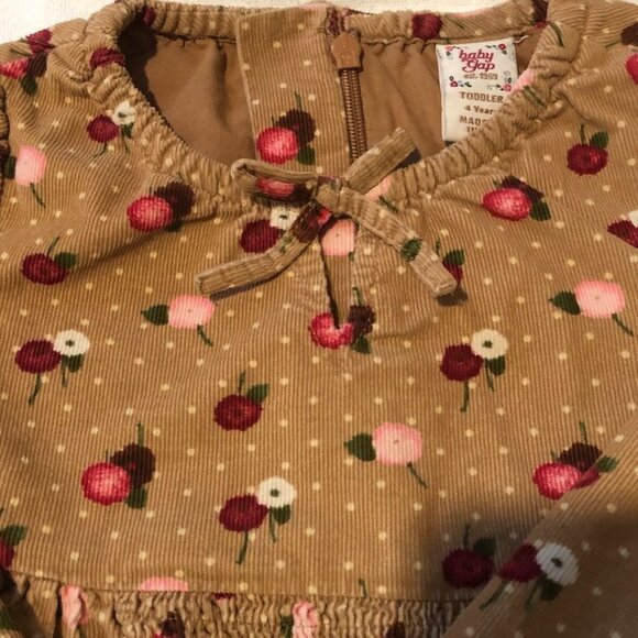 Baby Gap Girls Corduroy Dress Brown Flowers White Polka Dots Size 4Y or 4T - Picture 4 of 15